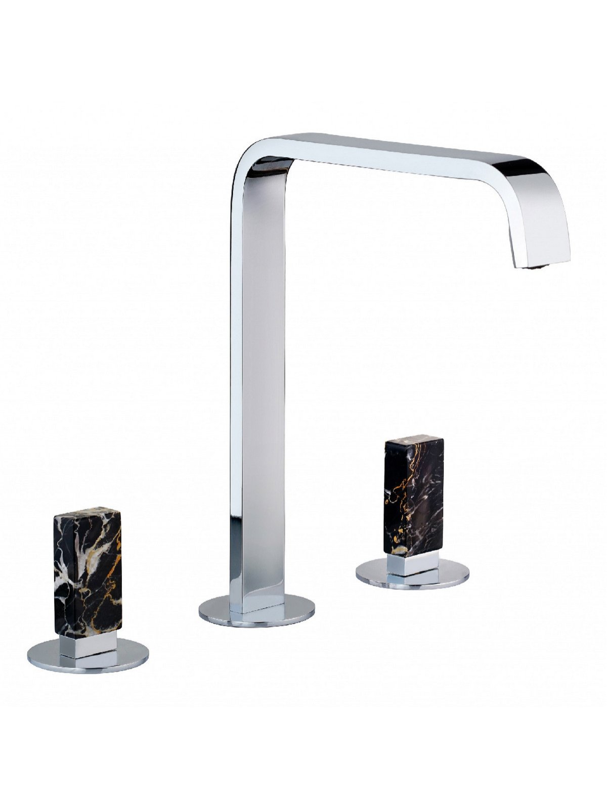 3-Loch Waschtischbatterie mit hohem, festem Auslauf ohne Abfluss