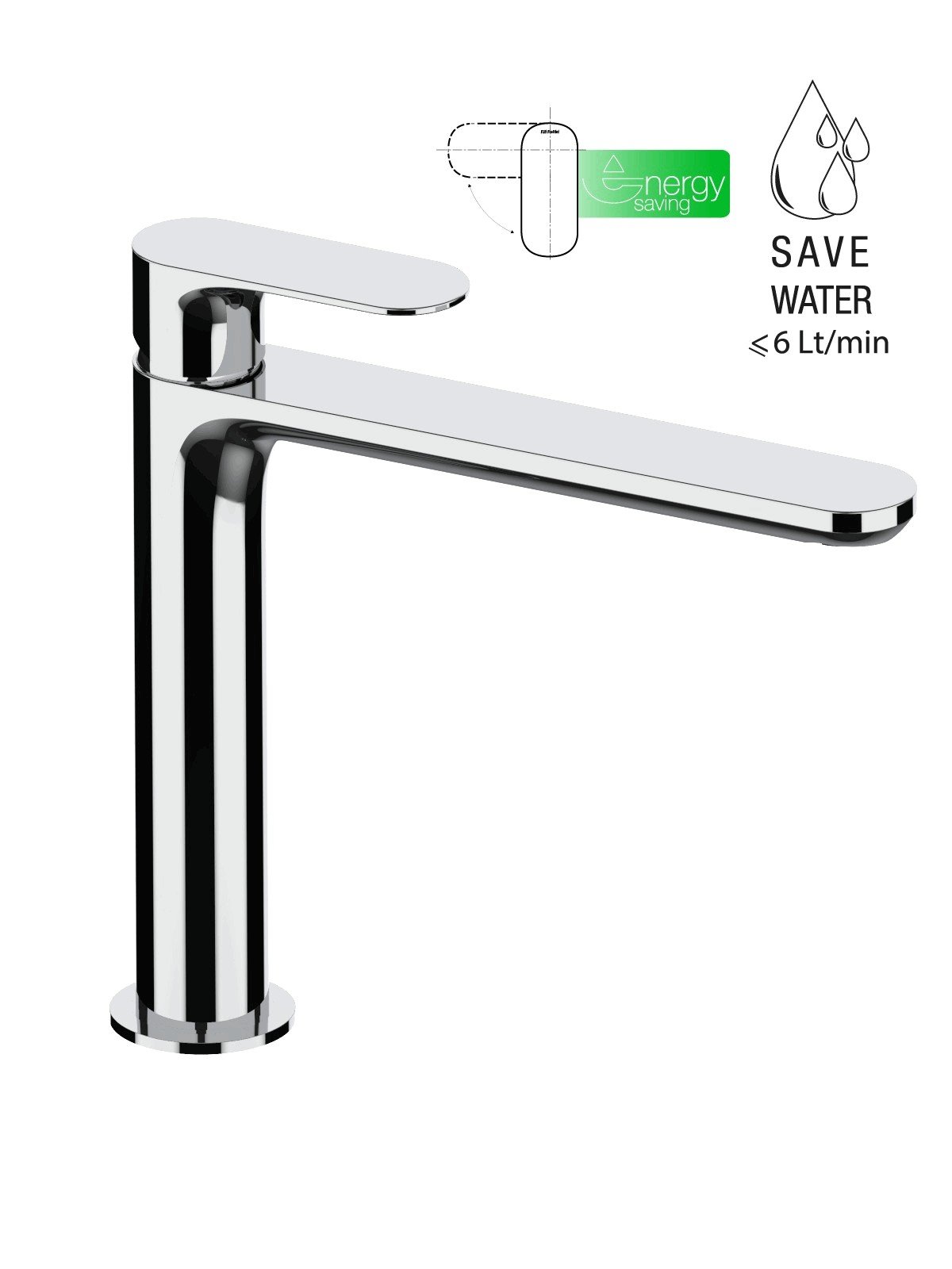 Mittelständiger Waschtischmischer ohne Abfluss energy saving