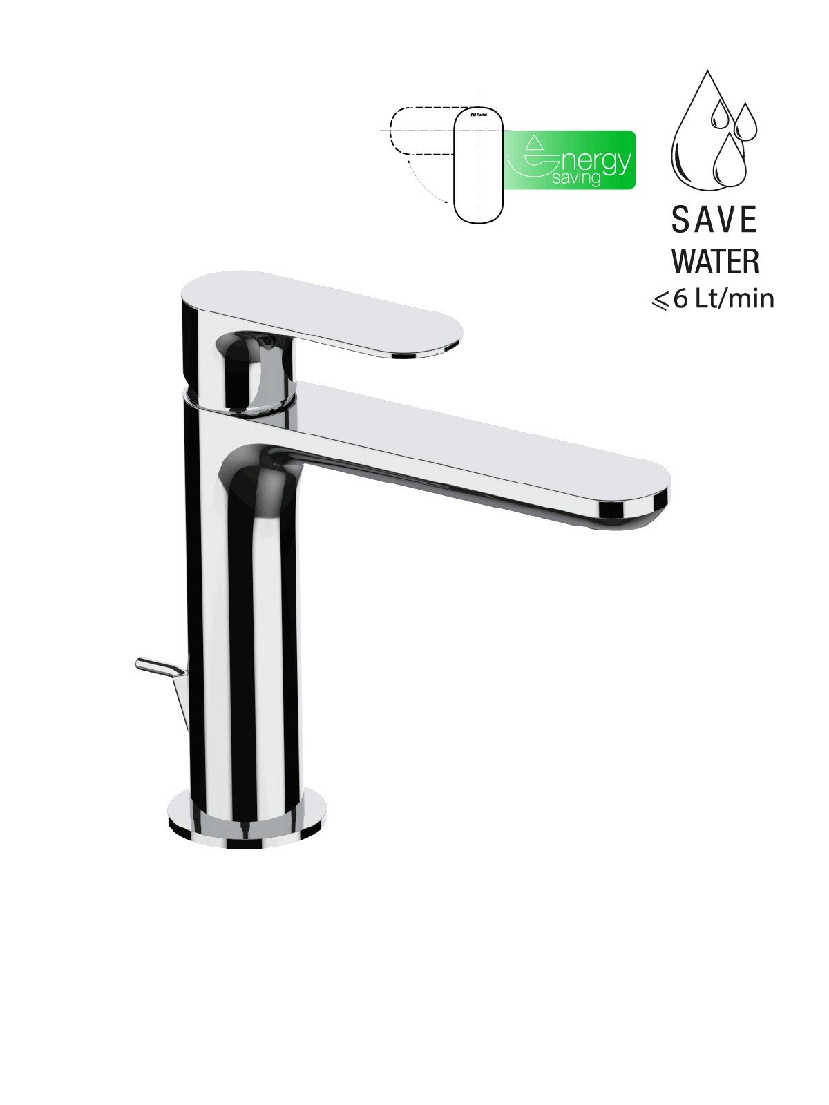 Waschtischmischer mit 1-1/4Abfluss energy saving